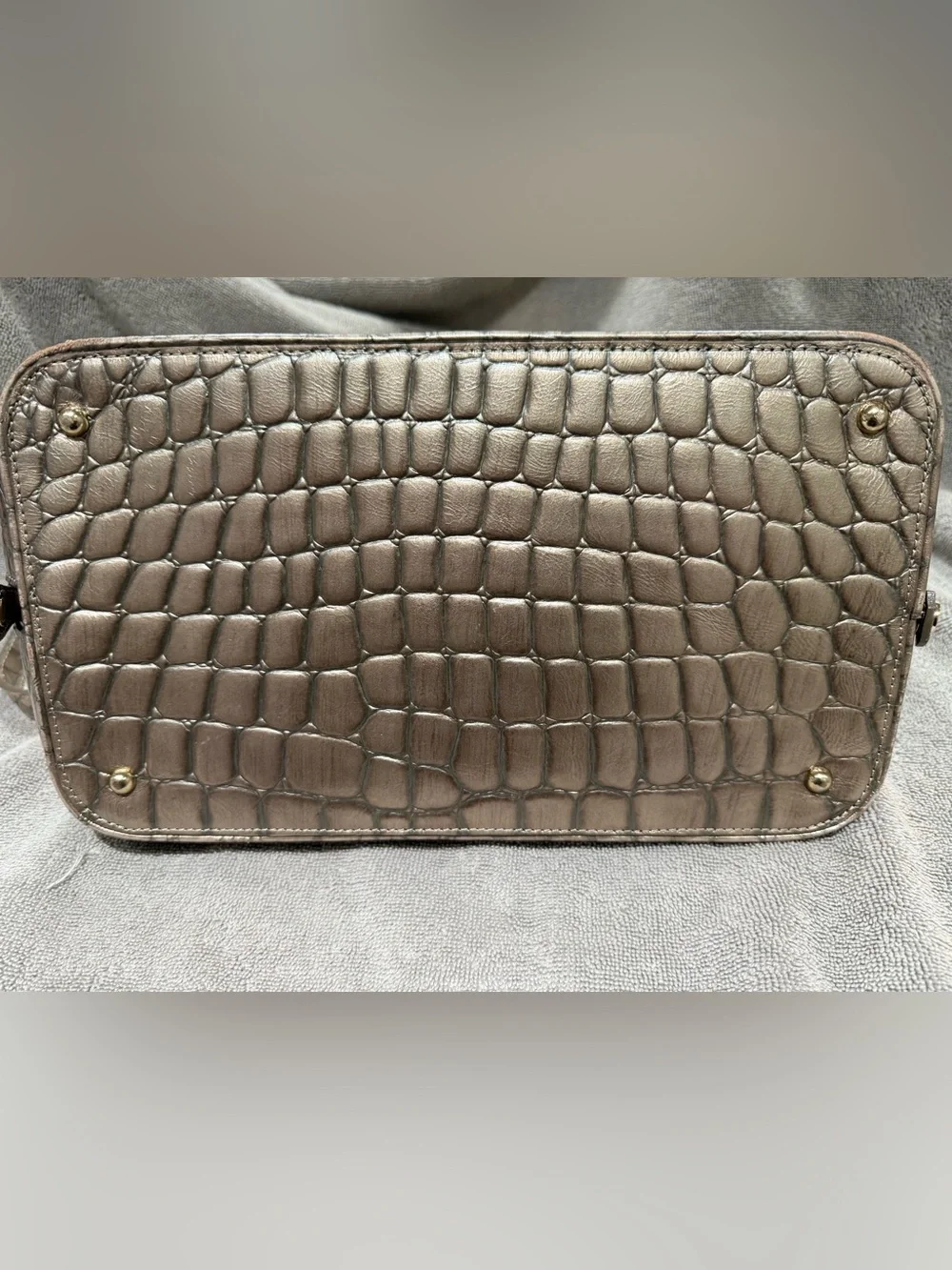 BRAHMIM | Metallic Taupe Croc-Embossed Satchel